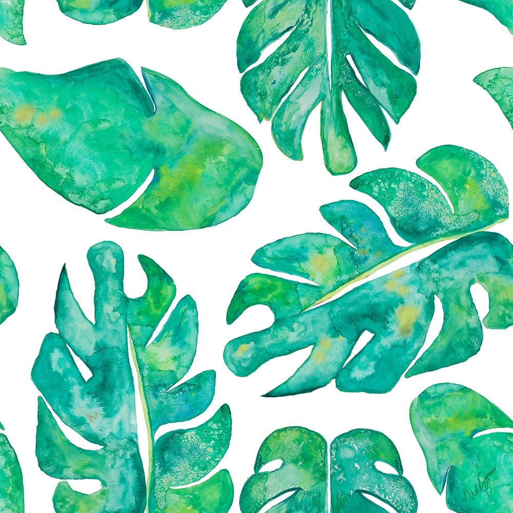 Aqua Leaves On White art print by Kat Papa for $57.95 CAD