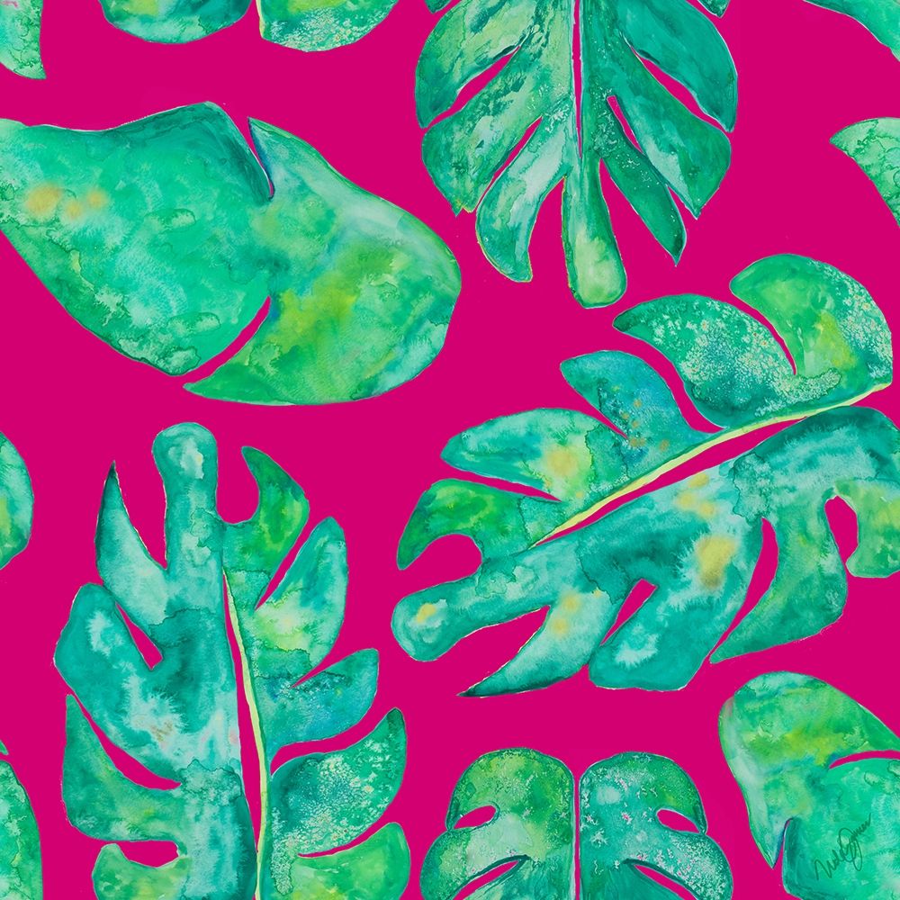 Aqua Leaves On Pink art print by Kat Papa for $57.95 CAD