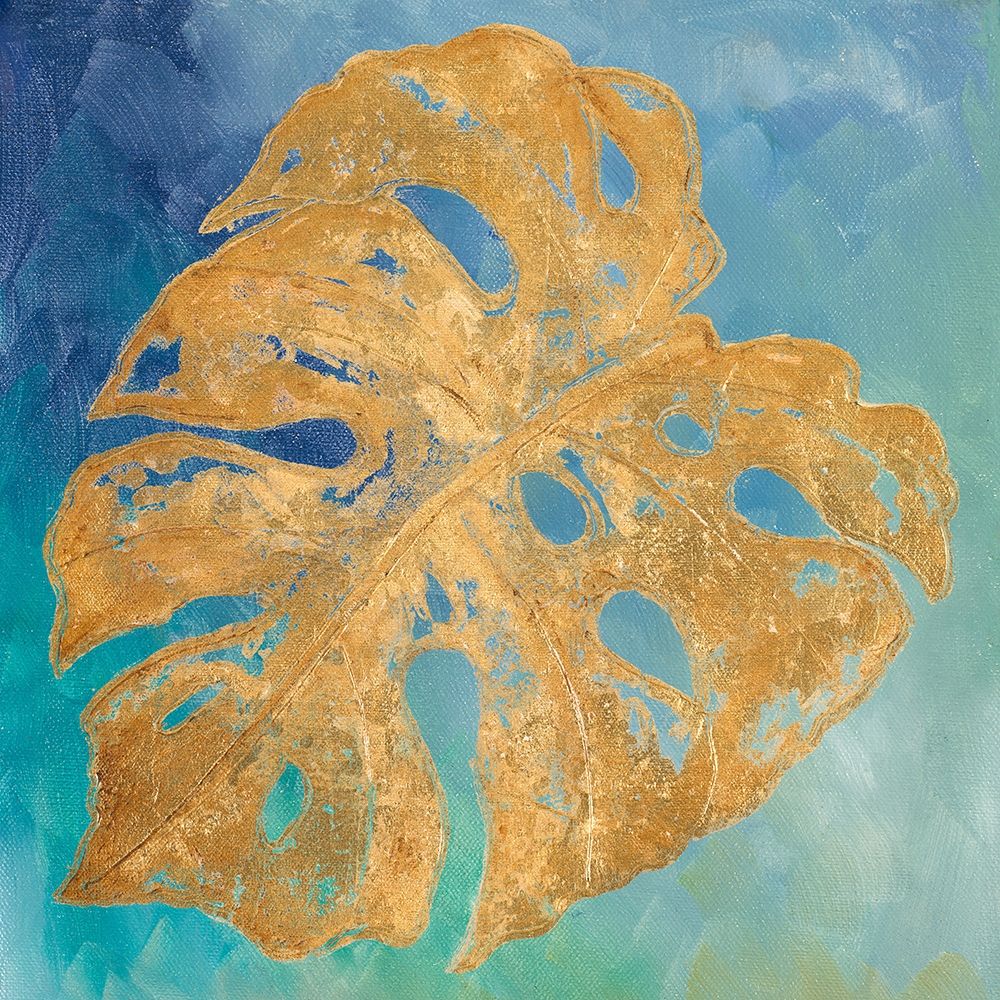 Teal Gold Leaf Palm II art print by Patricia Pinto for $57.95 CAD