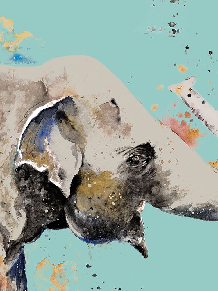 Elephant On Teal art print by Patricia Pinto for $57.95 CAD