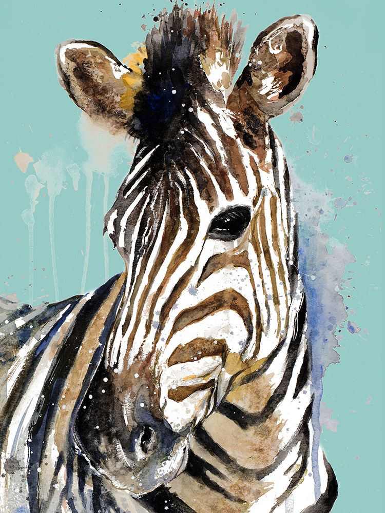 Zebra On Teal art print by Patricia Pinto for $57.95 CAD