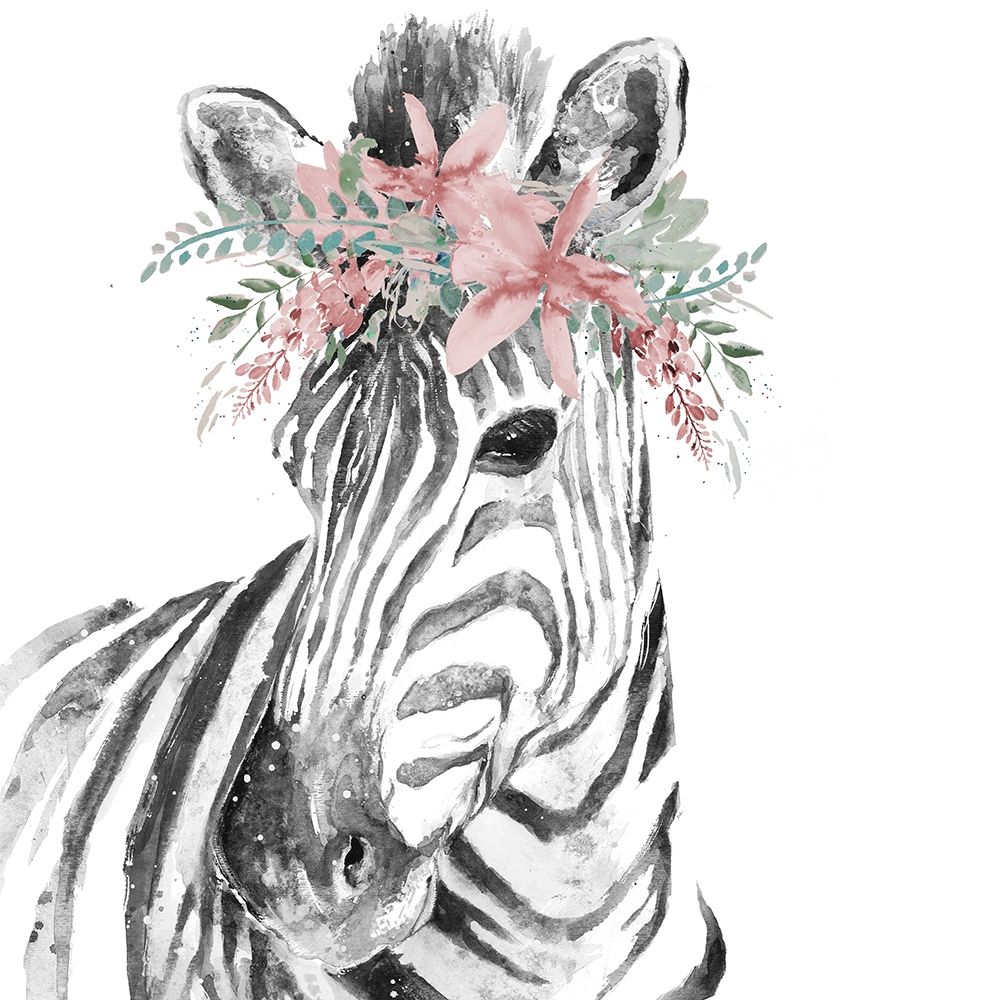 Water Zebra with Floral Crown Square art print by Patricia Pinto for $57.95 CAD