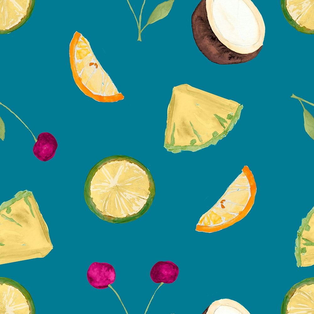 Fruit Pattern on Teal art print by Nola James for $57.95 CAD