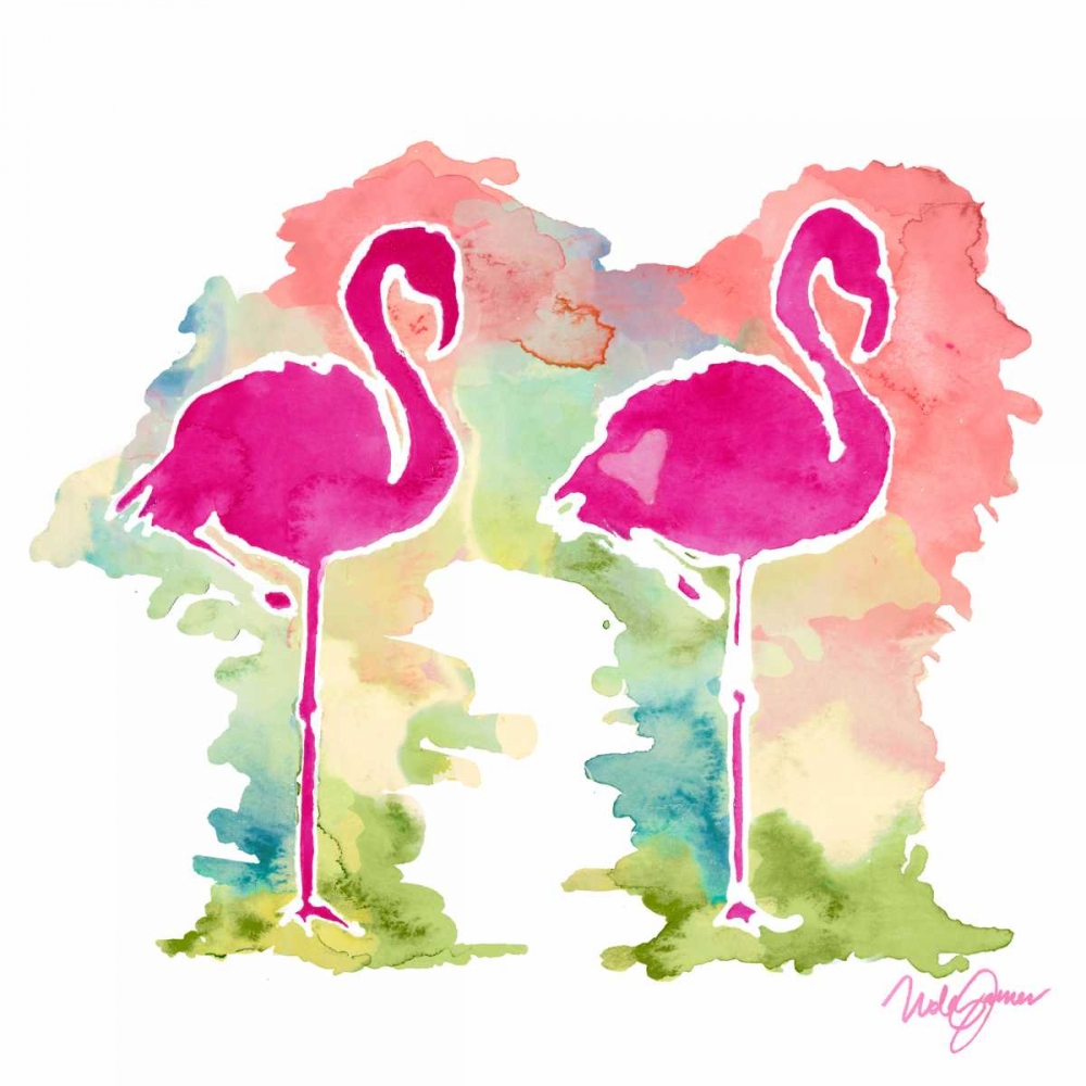 Sunset Flamingo Pair art print by Nola James for $57.95 CAD