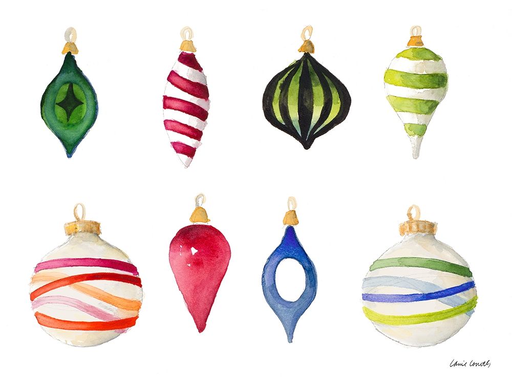 Christmas Ornaments Watercolor I art print by Lanie Loreth for $57.95 CAD