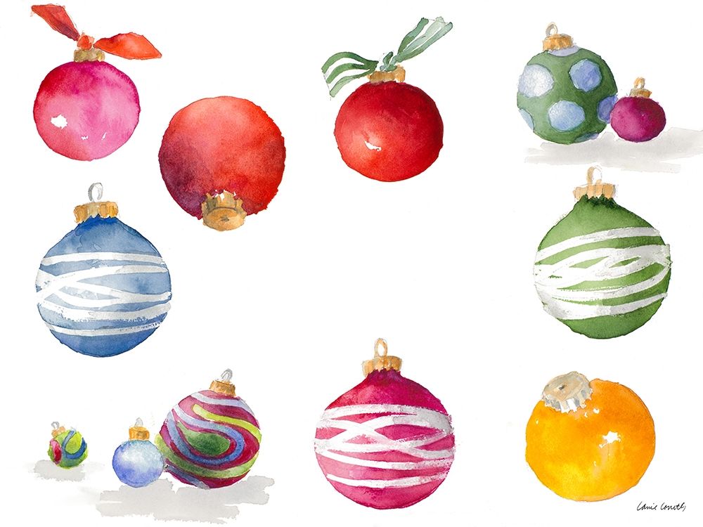 Christmas Ornaments Watercolor II art print by Lanie Loreth for $57.95 CAD