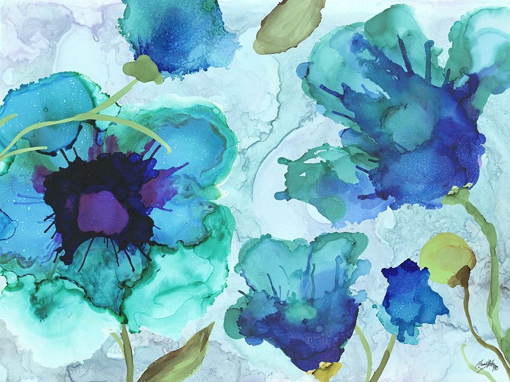 Aqua Poppies I art print by Elizabeth Medley for $57.95 CAD
