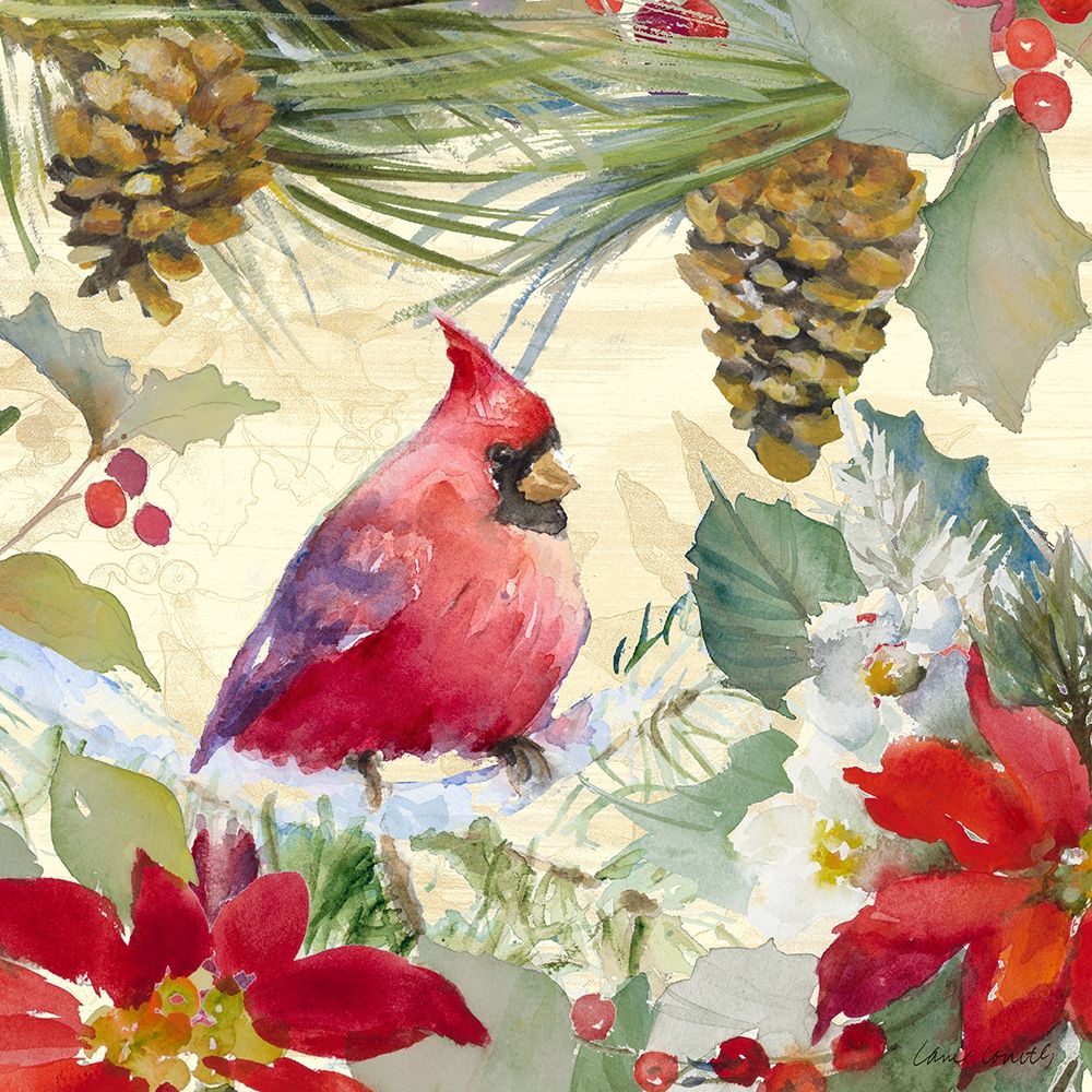 Cardinal and Pinecones I art print by Lanie Loreth for $57.95 CAD