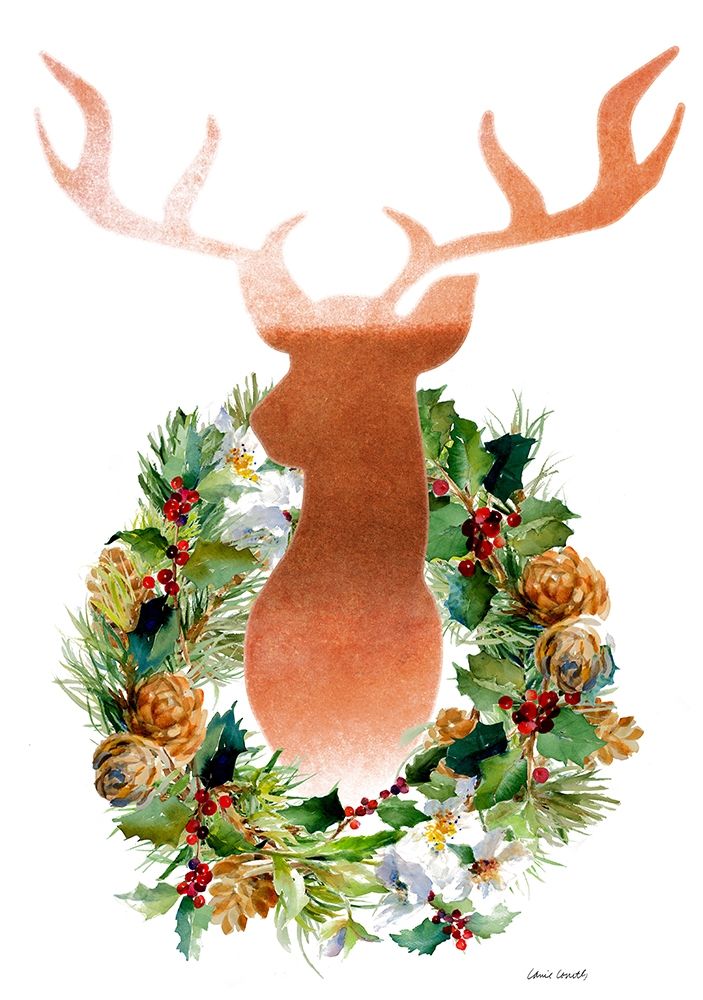 Holiday Wreath With Deer art print by Lanie Loreth for $57.95 CAD