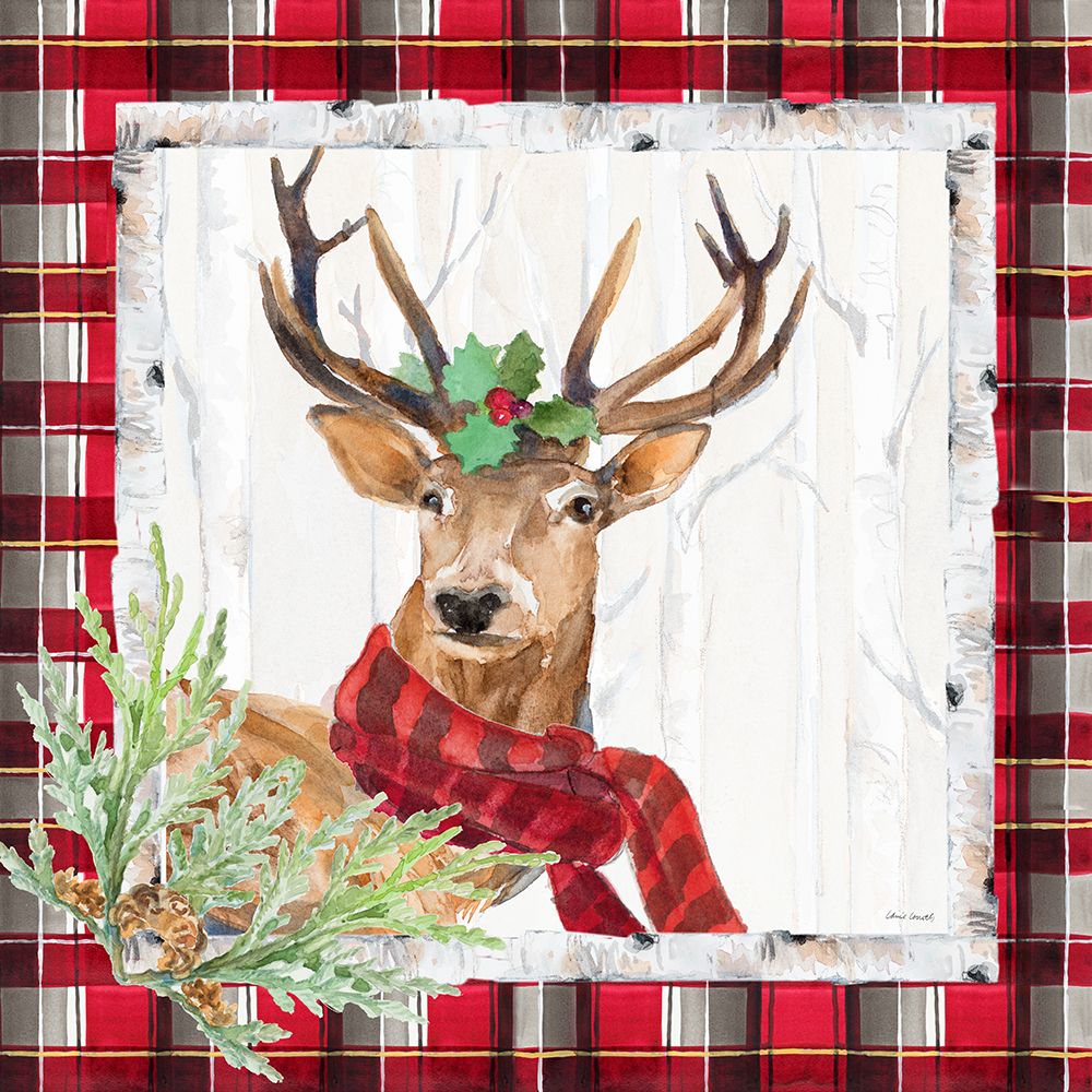 Holiday Deer on Plaid Square I art print by Lanie Loreth for $57.95 CAD