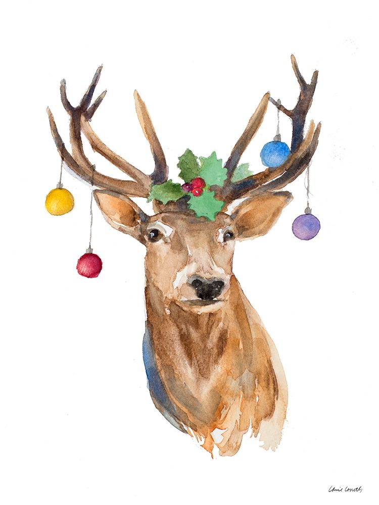 Deer with Holly and Ornaments art print by Lanie Loreth for $57.95 CAD