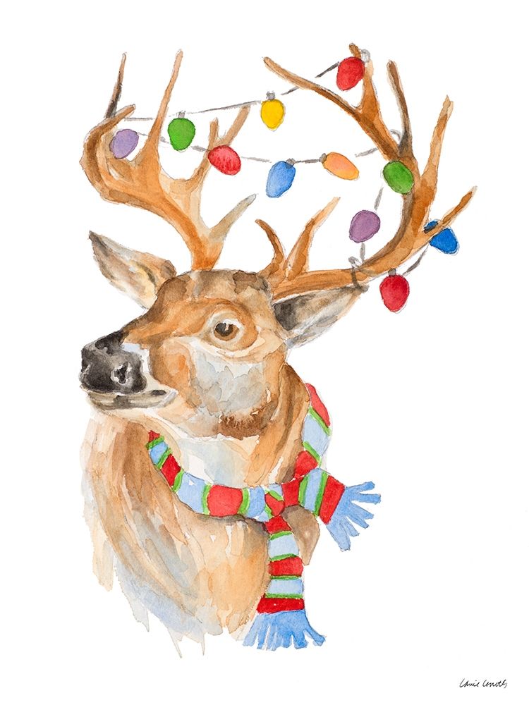 Deer with Lights and Scarf art print by Lanie Loreth for $57.95 CAD