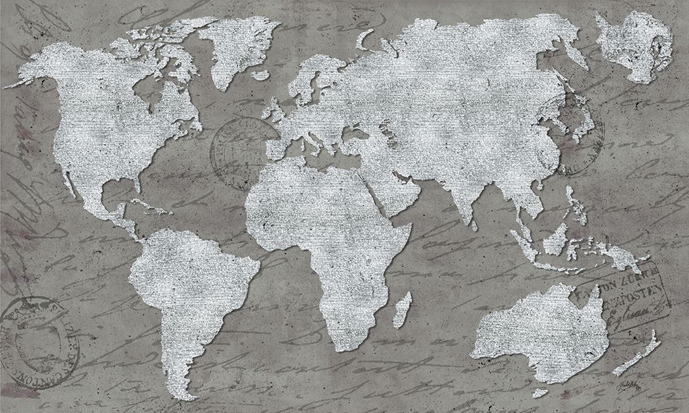 World Map On Script art print by Elizabeth Medley for $57.95 CAD