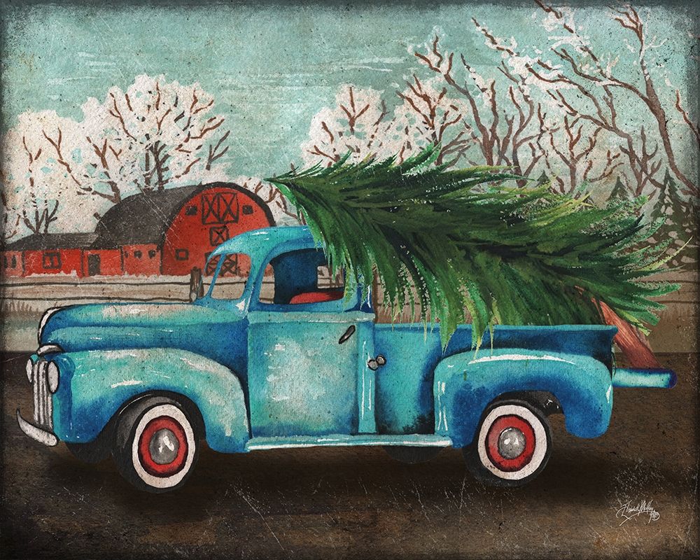 Blue Truck and Tree I art print by Elizabeth Medley for $57.95 CAD
