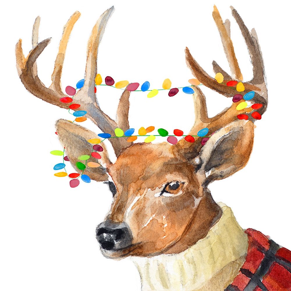Christmas Lights Reindeer Sweater art print by Lanie Loreth for $57.95 CAD