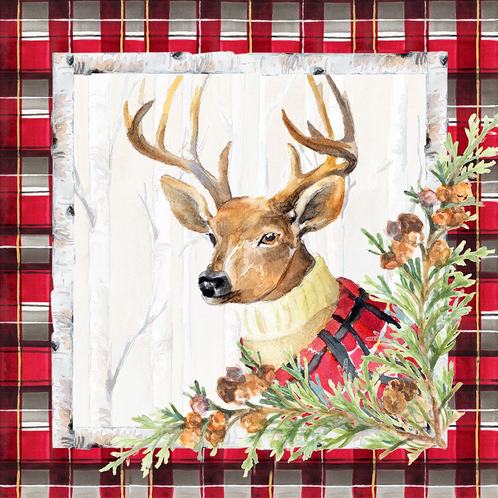 Holiday Deer on Plaid Square II art print by Lanie Loreth for $57.95 CAD