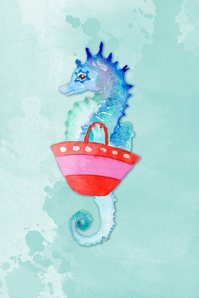 Seahorse With Bag on Watercolor (blue) art print by Lanie Loreth for $57.95 CAD