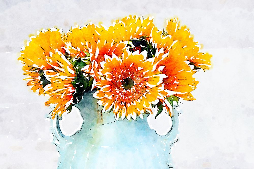 Sunflowers In Blue Vase art print by Gail Peck for $57.95 CAD