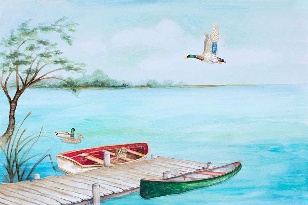 Fishing Dock With Mallards art print by Janice Gaynor for $57.95 CAD