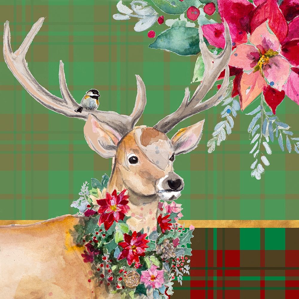 Holiday Reindeer on Plaid I art print by Patricia Pinto for $57.95 CAD