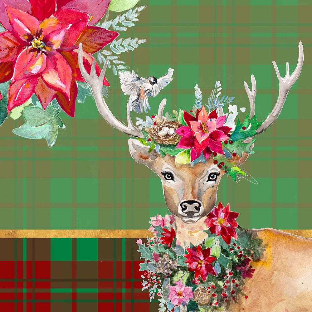 Holiday Reindeer on Plaid II art print by Patricia Pinto for $57.95 CAD