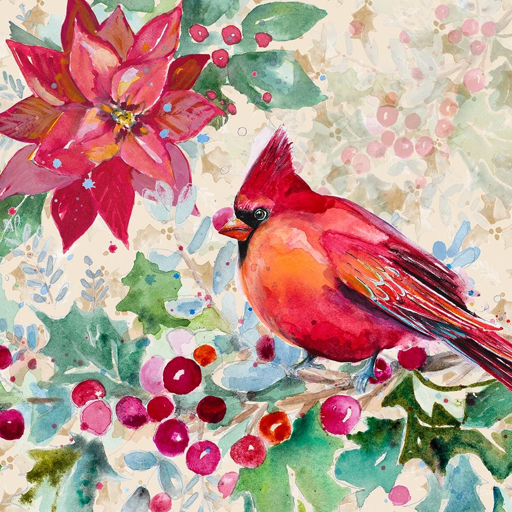 Holiday Poinsettia and Cardinal I art print by Patricia Pinto for $57.95 CAD