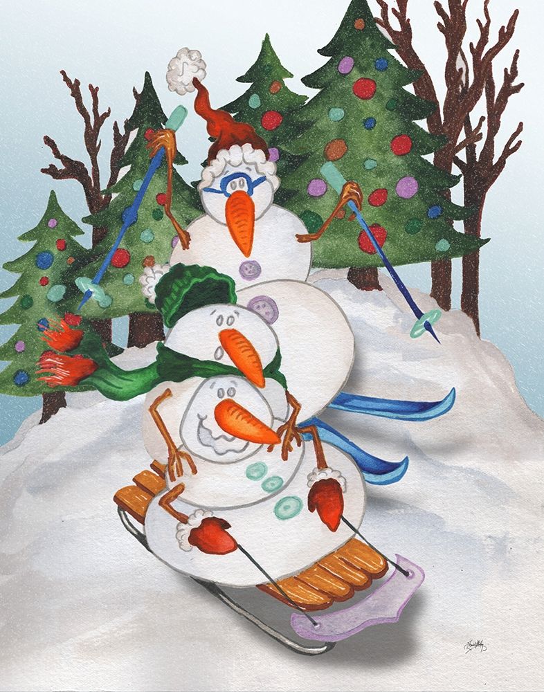 Sledding Snowmen art print by Elizabeth Medley for $57.95 CAD