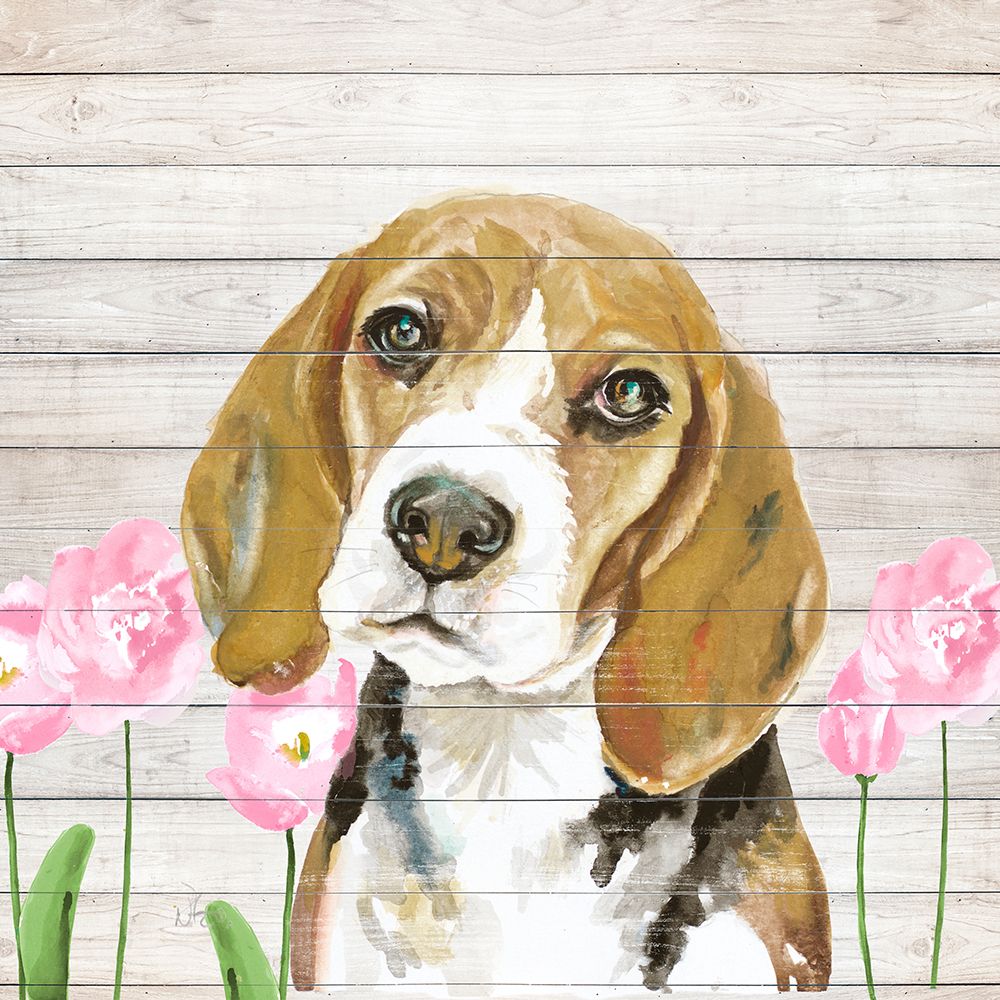 Beagle With Flowers art print by Patricia Pinto for $57.95 CAD