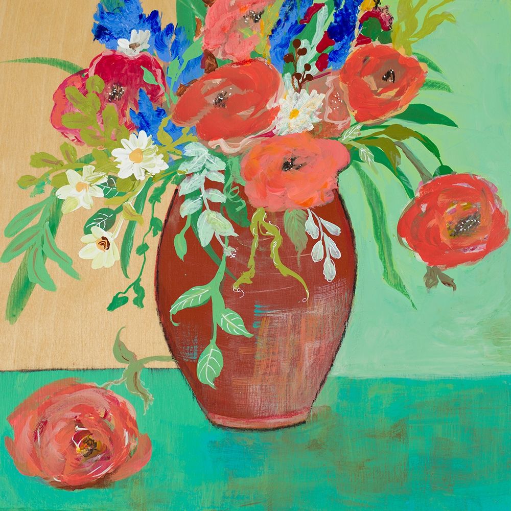 Vase of Peach and Blue Roses art print by Robin Maria for $57.95 CAD