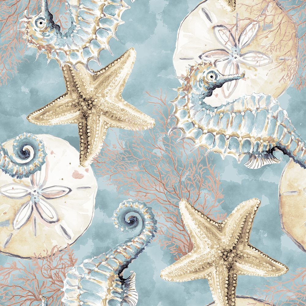 Blue Ocean Treasure Seahorse art print by Patricia Pinto for $57.95 CAD