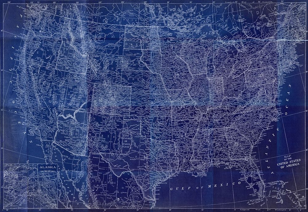 Cobalt US Map art print by Dan Meneely for $57.95 CAD