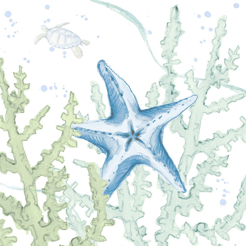 Blue Starfish In Coral art print by Lanie Loreth for $57.95 CAD