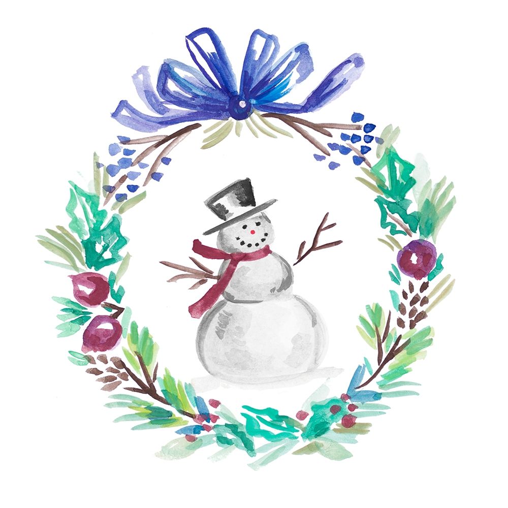 Holiday Snowman Wreath I art print by Ani Del Sol for $57.95 CAD
