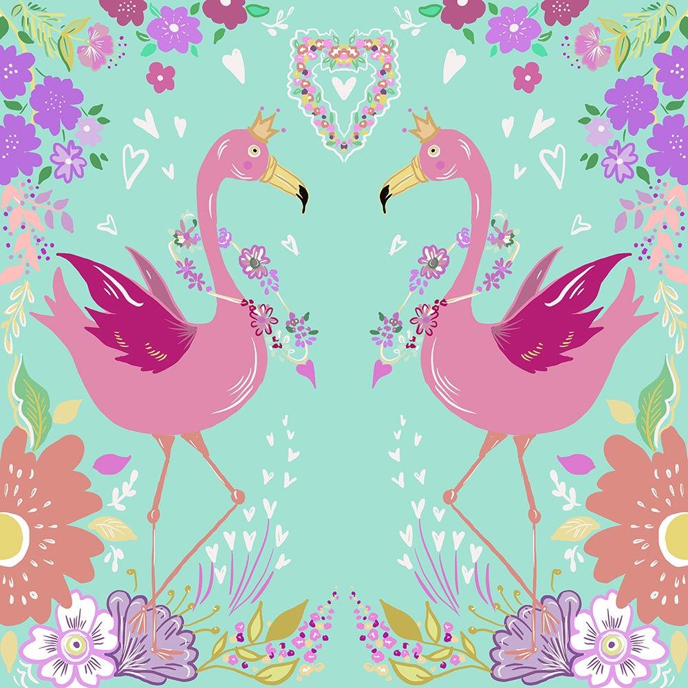 Flamingos in Love Aqua art print by Ani Del Sol for $57.95 CAD