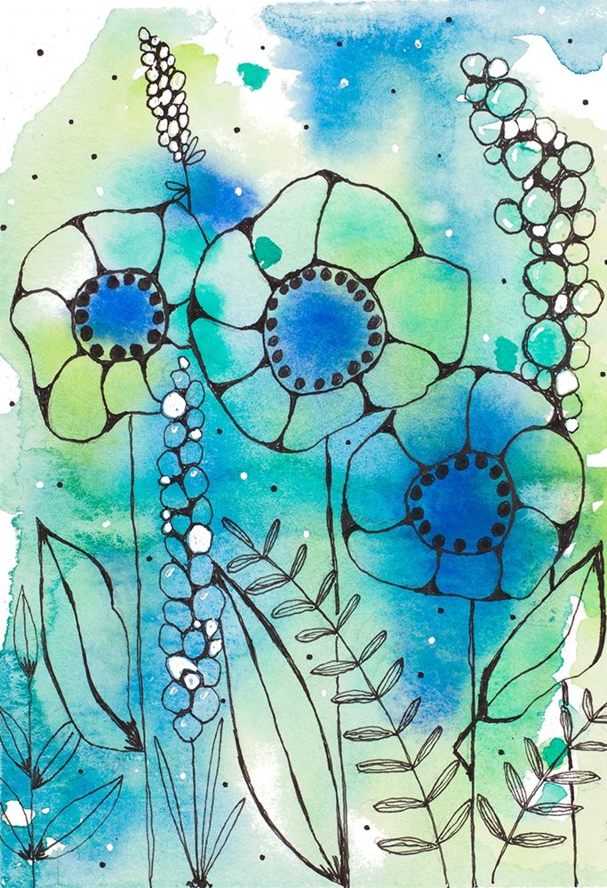 Blue Watercolor Wildflowers I art print by Krinlox for $57.95 CAD