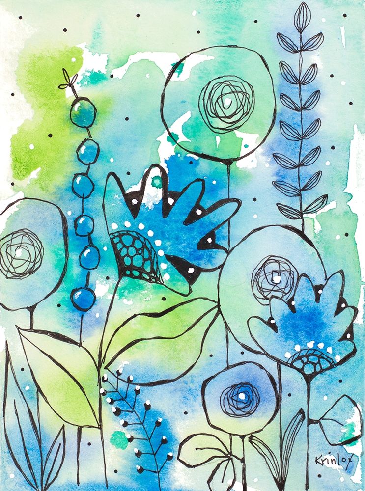 Blue Watercolor Wildflowers II art print by Krinlox for $57.95 CAD