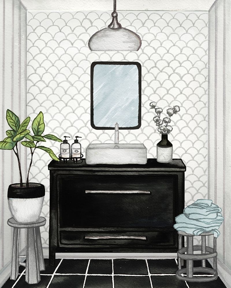 Modern Black and White Bath II art print by Elizabeth Medley for $57.95 CAD