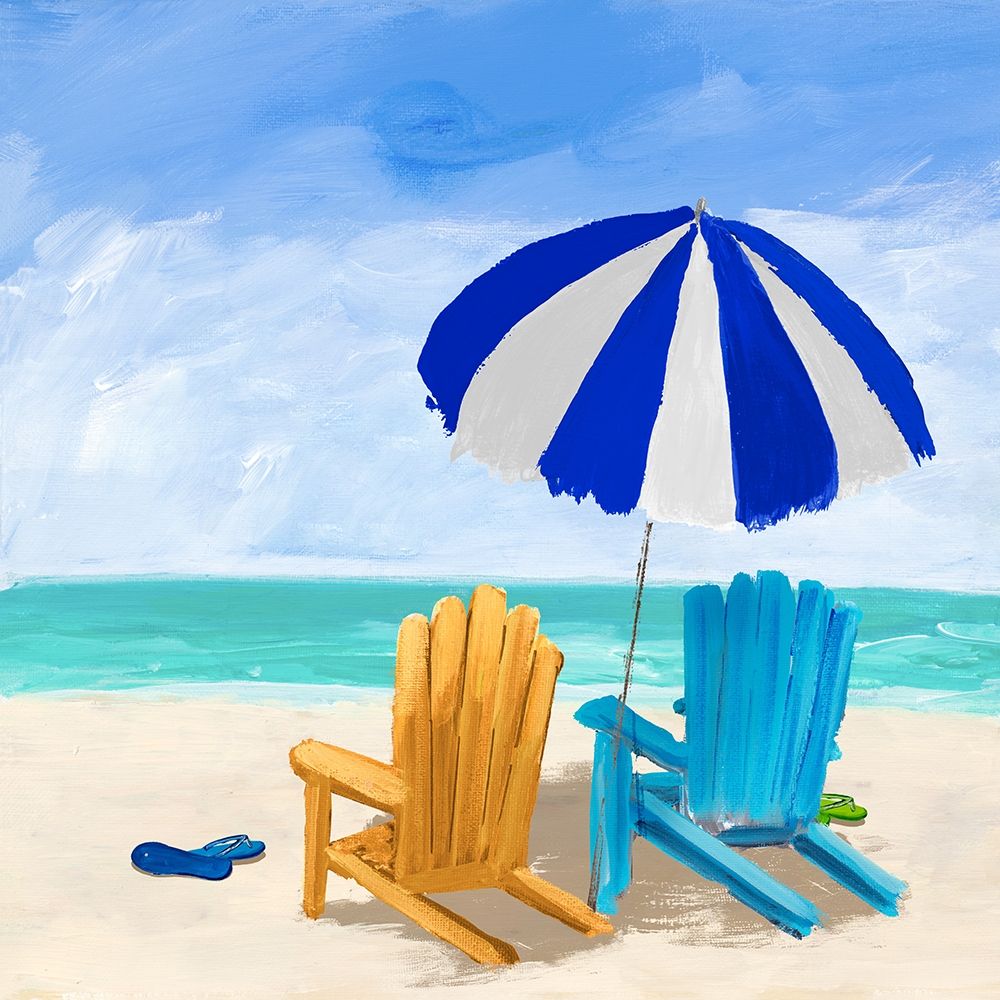 Beach Chairs with Umbrella art print by Julie DeRice for $57.95 CAD