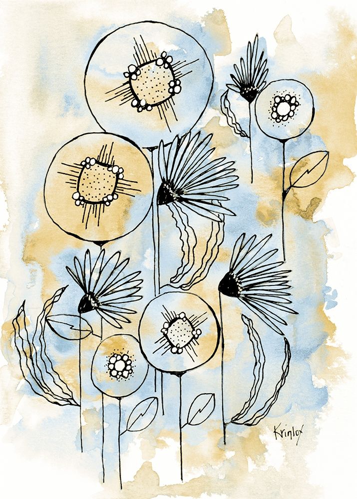 Yellow and Blue Blooms I art print by Krinlox for $57.95 CAD