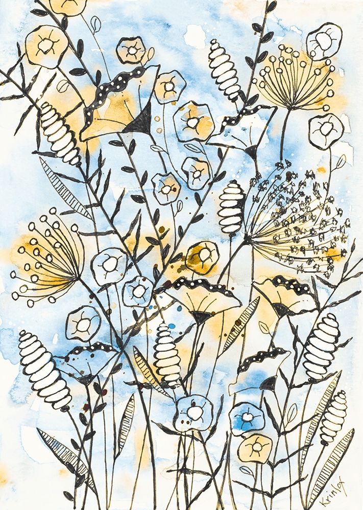 Yellow and Blue Blooms II art print by Krinlox for $57.95 CAD