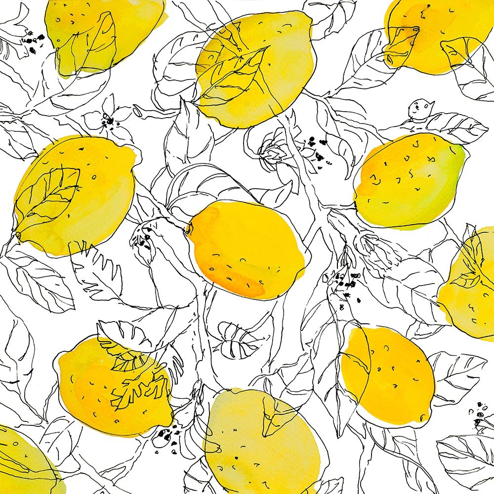 Lemons With Outlined Leaves art print by Lanie Loreth for $57.95 CAD