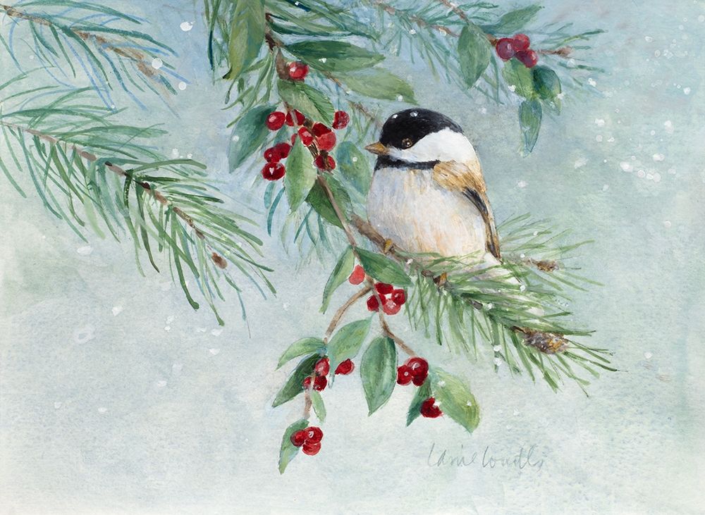 Gray-Headed Chickadee On Holly art print by Lanie Loreth for $57.95 CAD