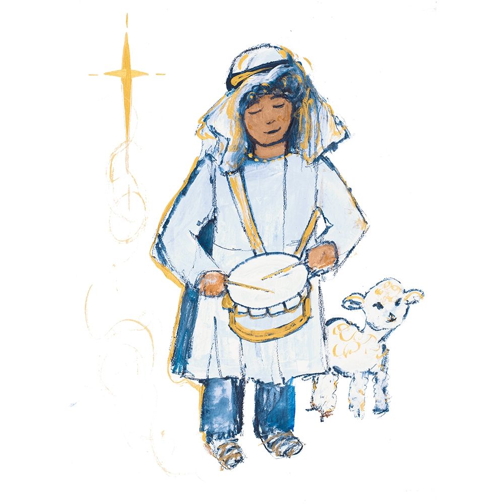 Drummer Boy And Lamb (blue and gold) art print by Robin Maria for $57.95 CAD