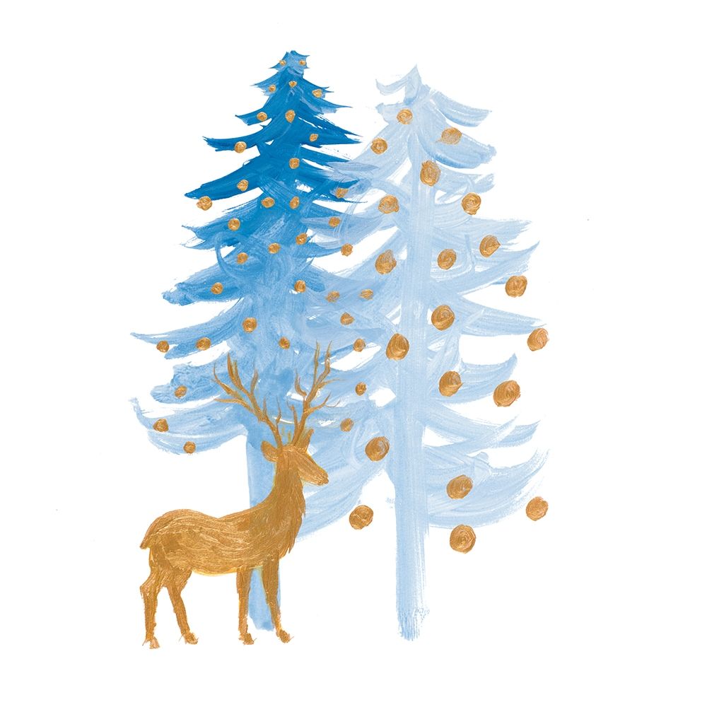 Blue and Gold Christmas Forest art print by Robin Maria for $57.95 CAD