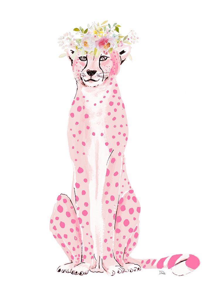 Pink Cheetah Wearing A Floral Crown art print by Patricia Pinto for $57.95 CAD
