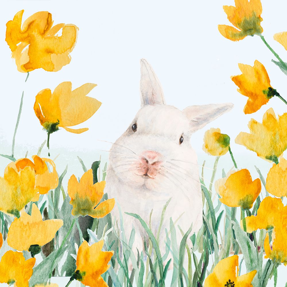 White Bunny Amongst Yellow Flowers art print by Lanie Loreth for $57.95 CAD