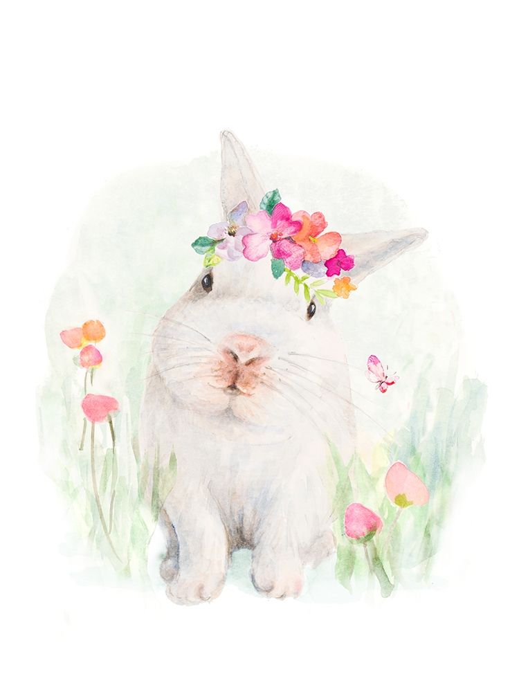 White Bunny With Flower Bonnet art print by Lanie Loreth for $57.95 CAD