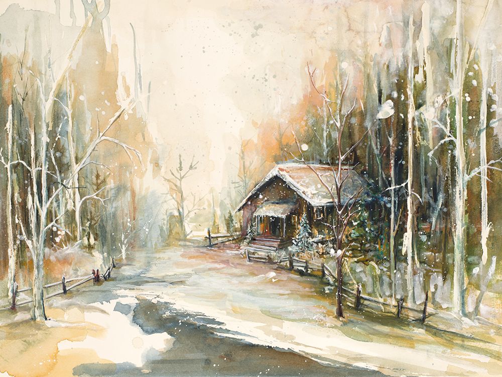 Cabin In Snowy Woods art print by Diannart for $57.95 CAD