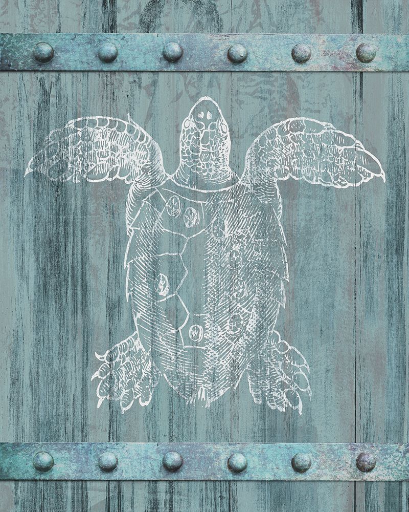 White Turtle Painted On Blue Wood art print by Dan Meneely for $57.95 CAD