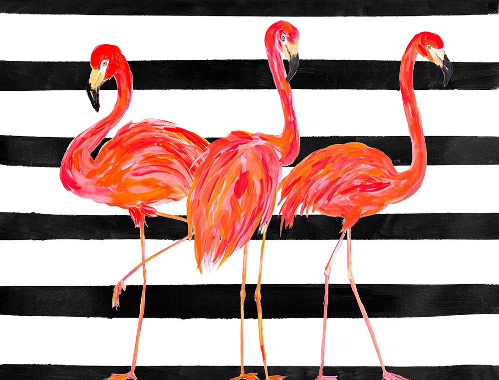 Fondly Flamingo Trio on Stripe art print by Julie DeRice for $57.95 CAD